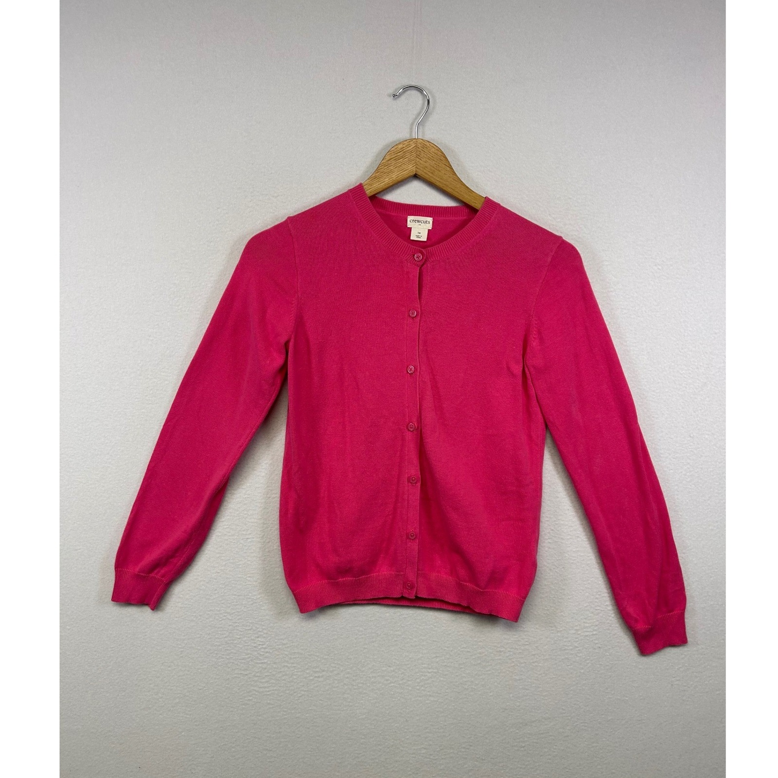 Preppy Crewcuts Girls Size 14 Pink 100% Cotton Re-Imagined Button Front Cardigan